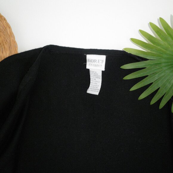 Vintage 90s Black Velvet Trim Wool Cardigan w/ Red Ribbon Floral Accent M - Picture 7 of 9